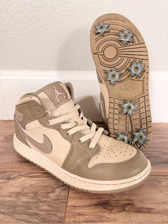 Nike Other - Nike Air Jordan 1 w/ Golfkicks DIY Spikes Mid Taupe Cream High-Top Golf Shoes 6